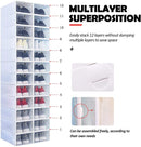Foldable Shoe Box, Stackable Shoe Storage Boxes for Men and Women, Large Shoe Racks Closet Organizer Clear Plastic Shoe Container Organizer for Sneaker (White)