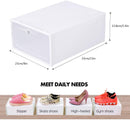 Foldable Shoe Box, Stackable Shoe Storage Boxes for Men and Women, Large Shoe Racks Closet Organizer Clear Plastic Shoe Container Organizer for Sneaker (White)