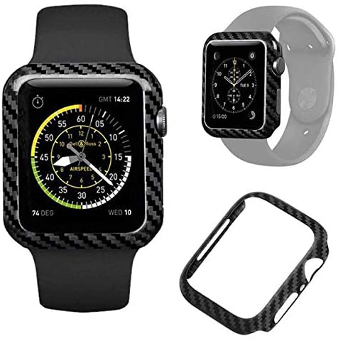 Real Carbon Fiber Apple Watch Case ( SERIES 1,2,3,4,5)  Protective Watch Cover Defense Edge for iWatch Women Men GPS (No Screen Protector Accessories, Black)