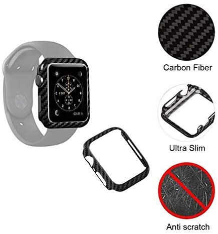 Real Carbon Fiber Apple Watch Case ( SERIES 1,2,3,4,5)  Protective Watch Cover Defense Edge for iWatch Women Men GPS (No Screen Protector Accessories, Black)