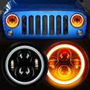 7'' Inch Round LED Headlight Wrangler Angel Eyes Amber Turning Signal light