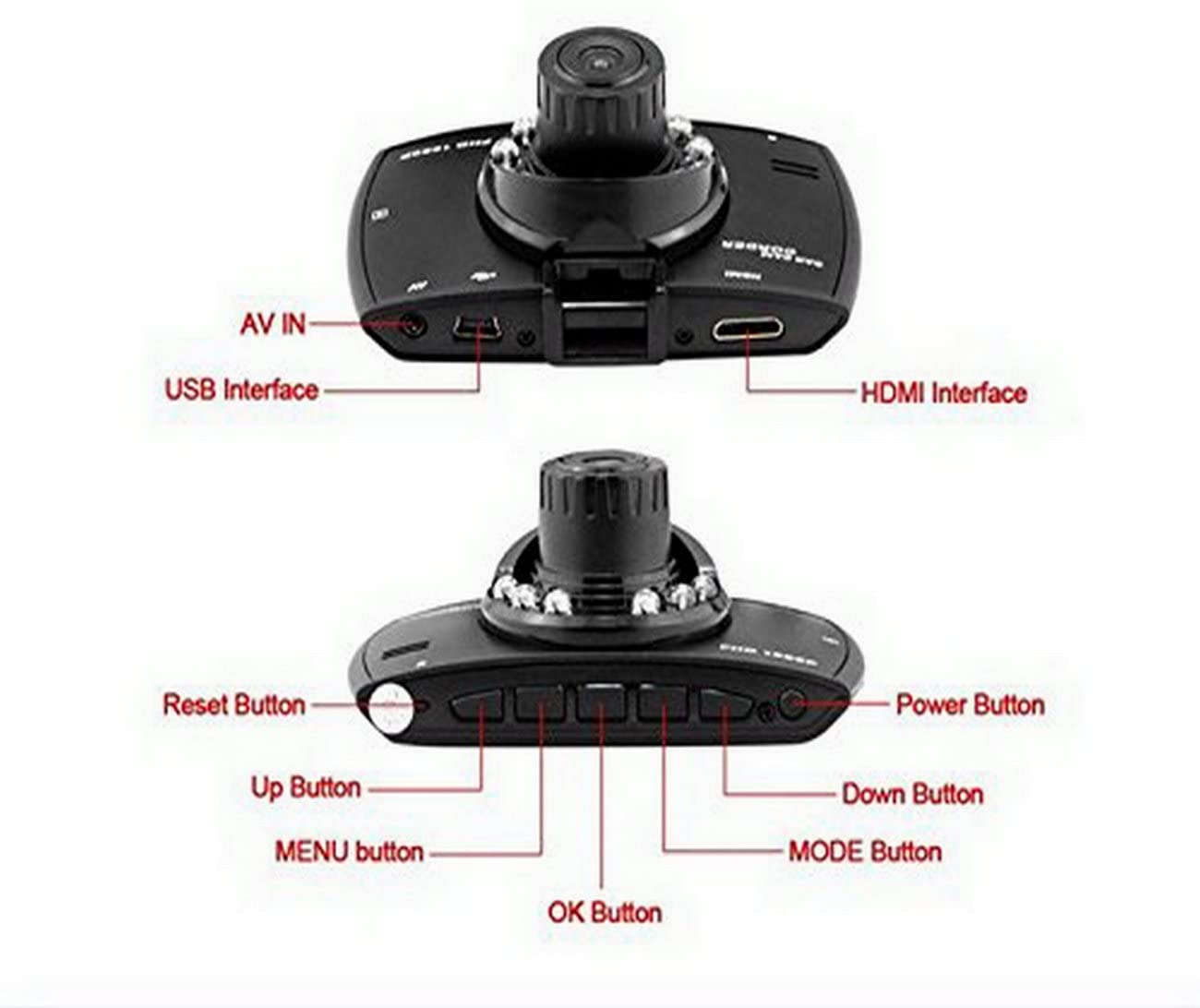 1pc 3 Lens 1080P Car Dashcam 2 Inch Mini Car Black Box G-Sensor Video  Recording With Type C Port