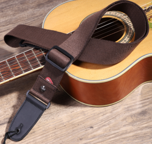 1Pc Guitar Strap, Cotton Adjustable Faux Leather Ends Acoustic Electric Guitar Bass Sling Strap Guitar Accessory