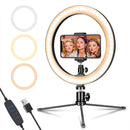 10" Dimmable Fill Light LED Ring w/Tripod Stand Phone Holder Remote Kit Stream